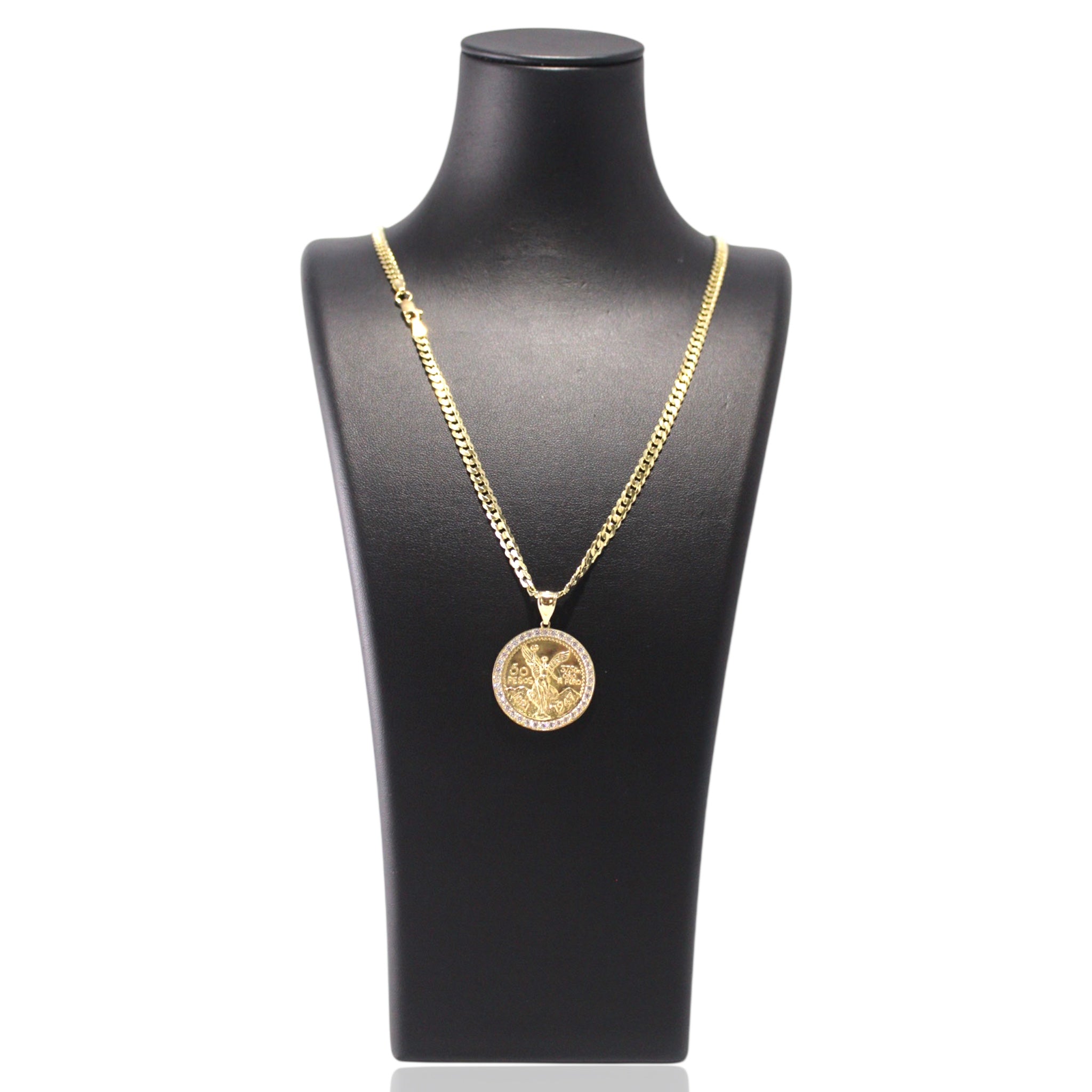 Cuban Chain With Centenario Pendant 14K Gold
