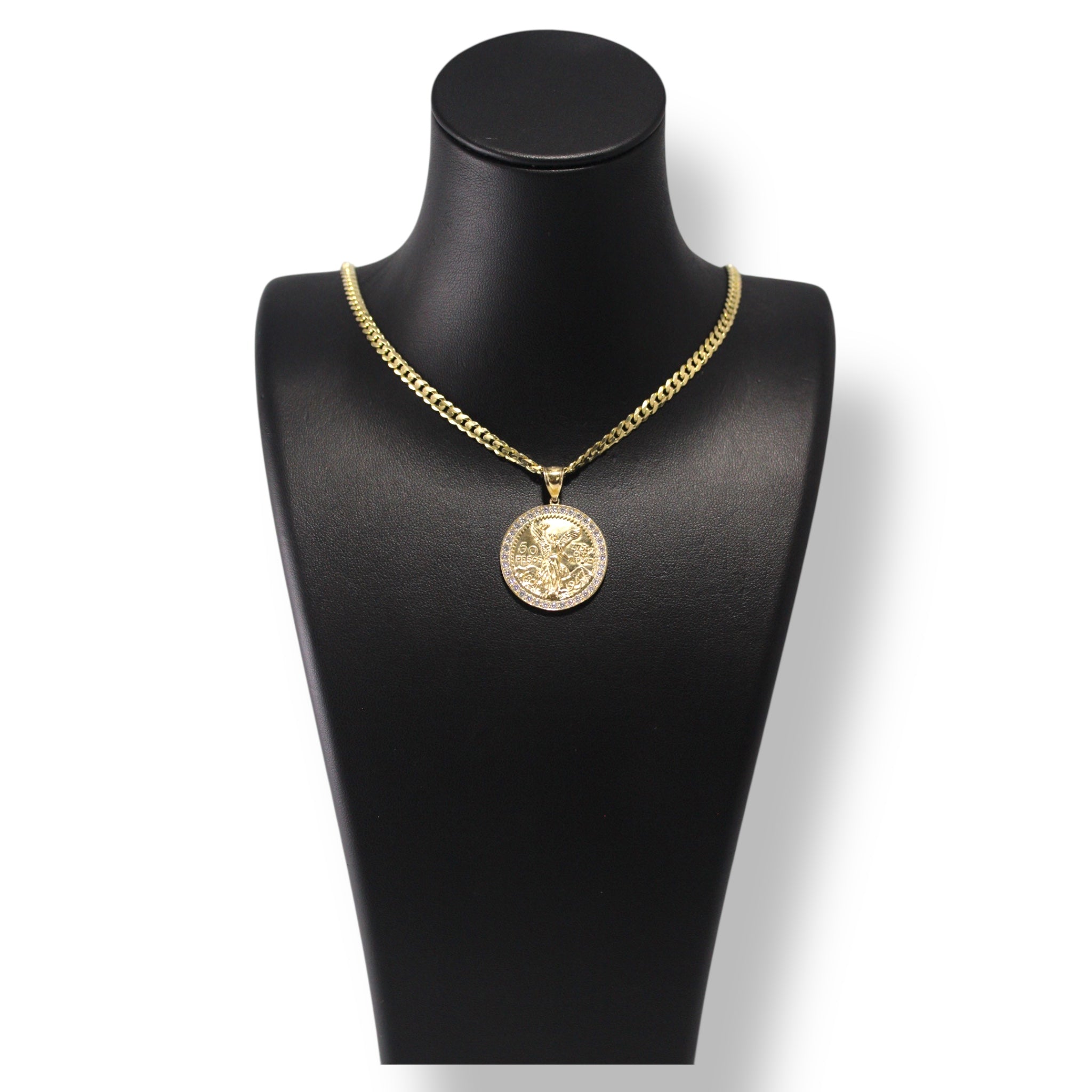 Cuban Chain With Centenario Pendant 14K Gold