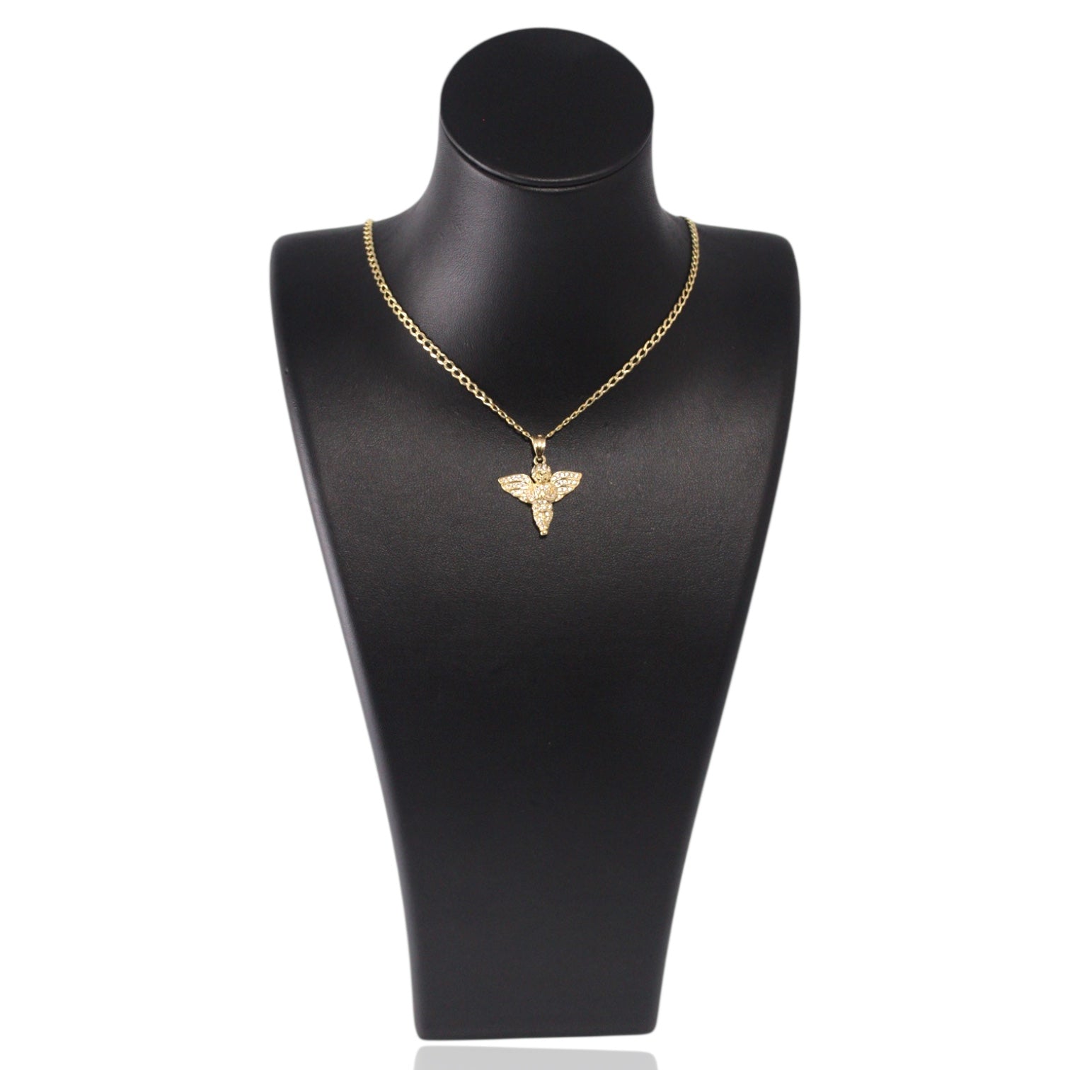 Cuban Gold Chain with Angel Pendant 14K