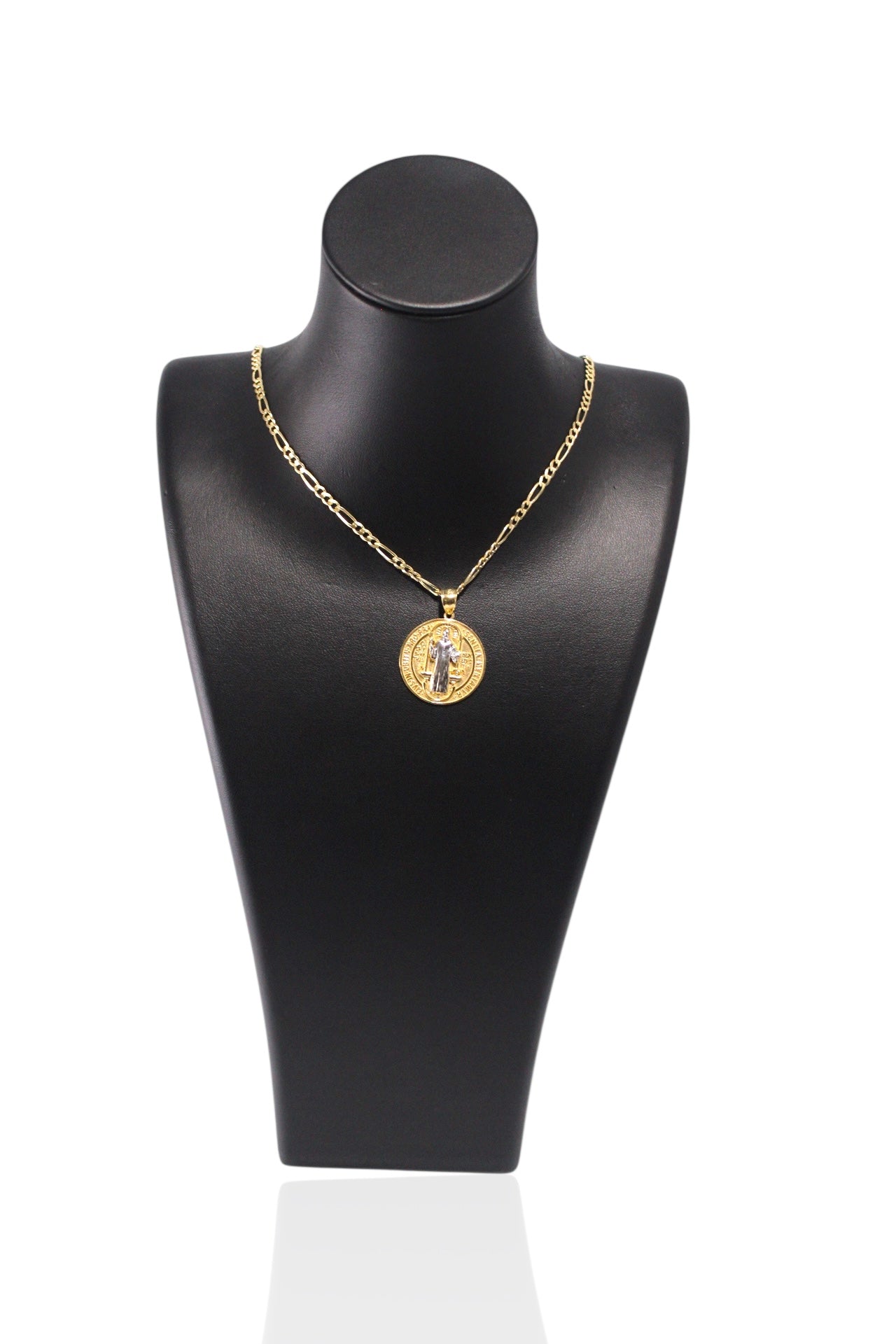 Figaro Chain With San Benito Pendant 14K Gold