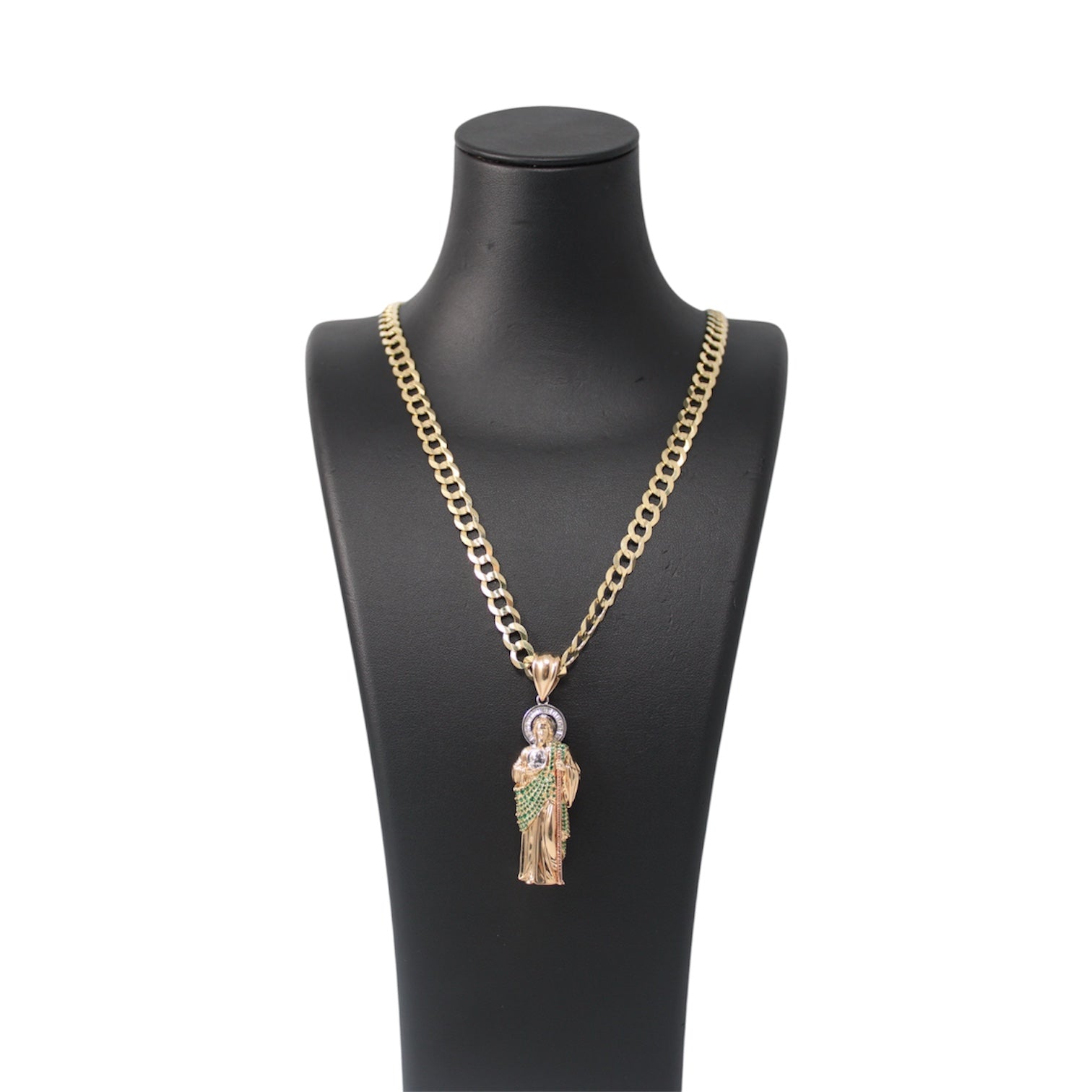 14K Gold Solid Cuban Chain with a Saint Jude pendant