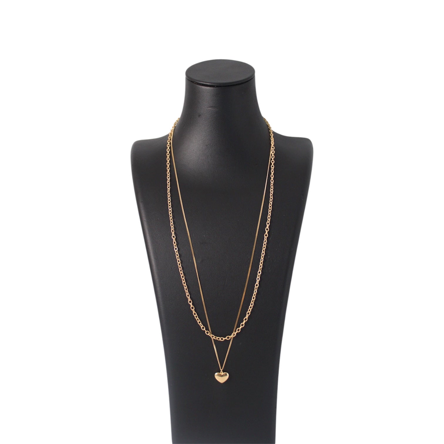 14K Gold Double Layered Necklace With Heart Pendant