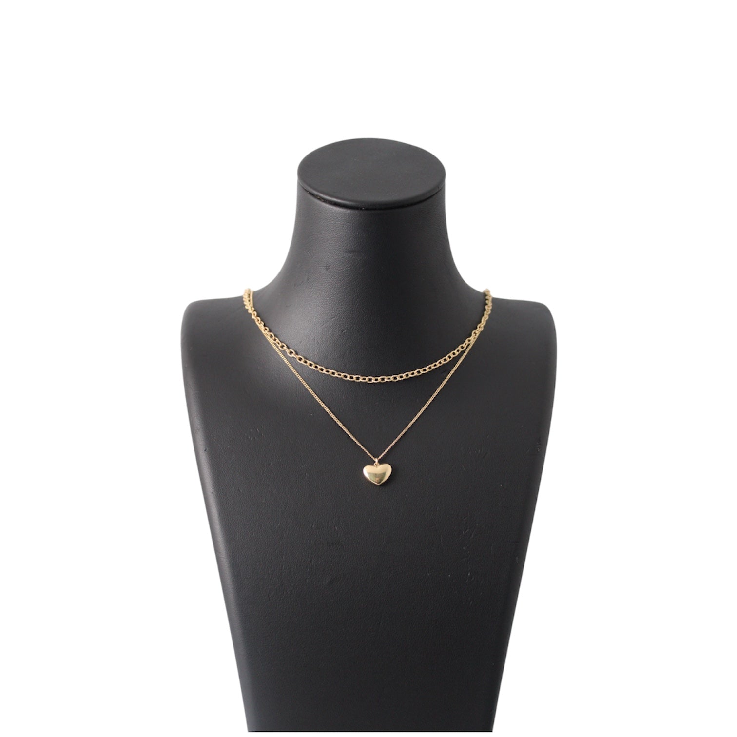14K Gold Double Layered Necklace With Heart Pendant