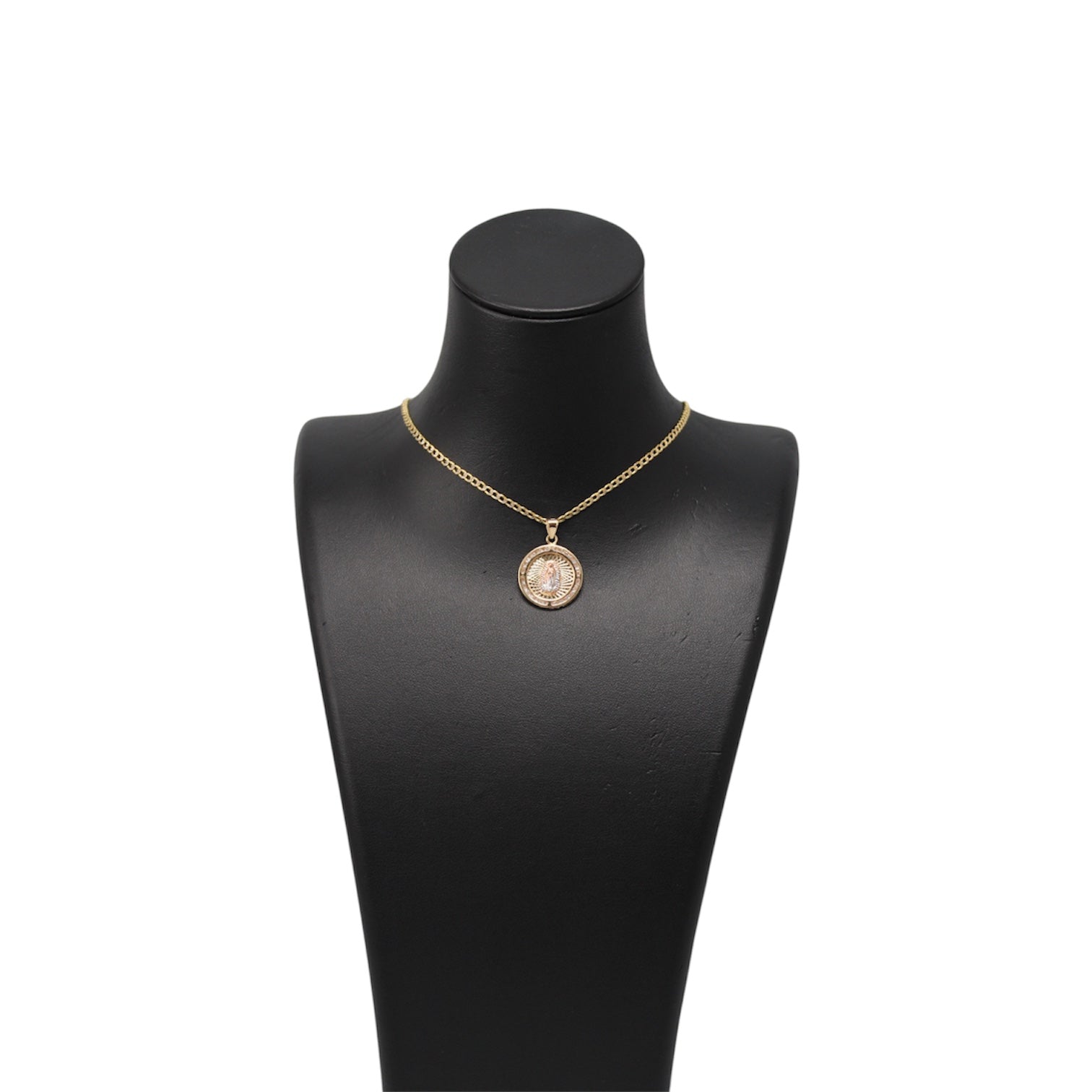 14K Gold Semi Solid Cuban Chain With Diamond Cut And Round 3Toned Virgin Mary Pendant