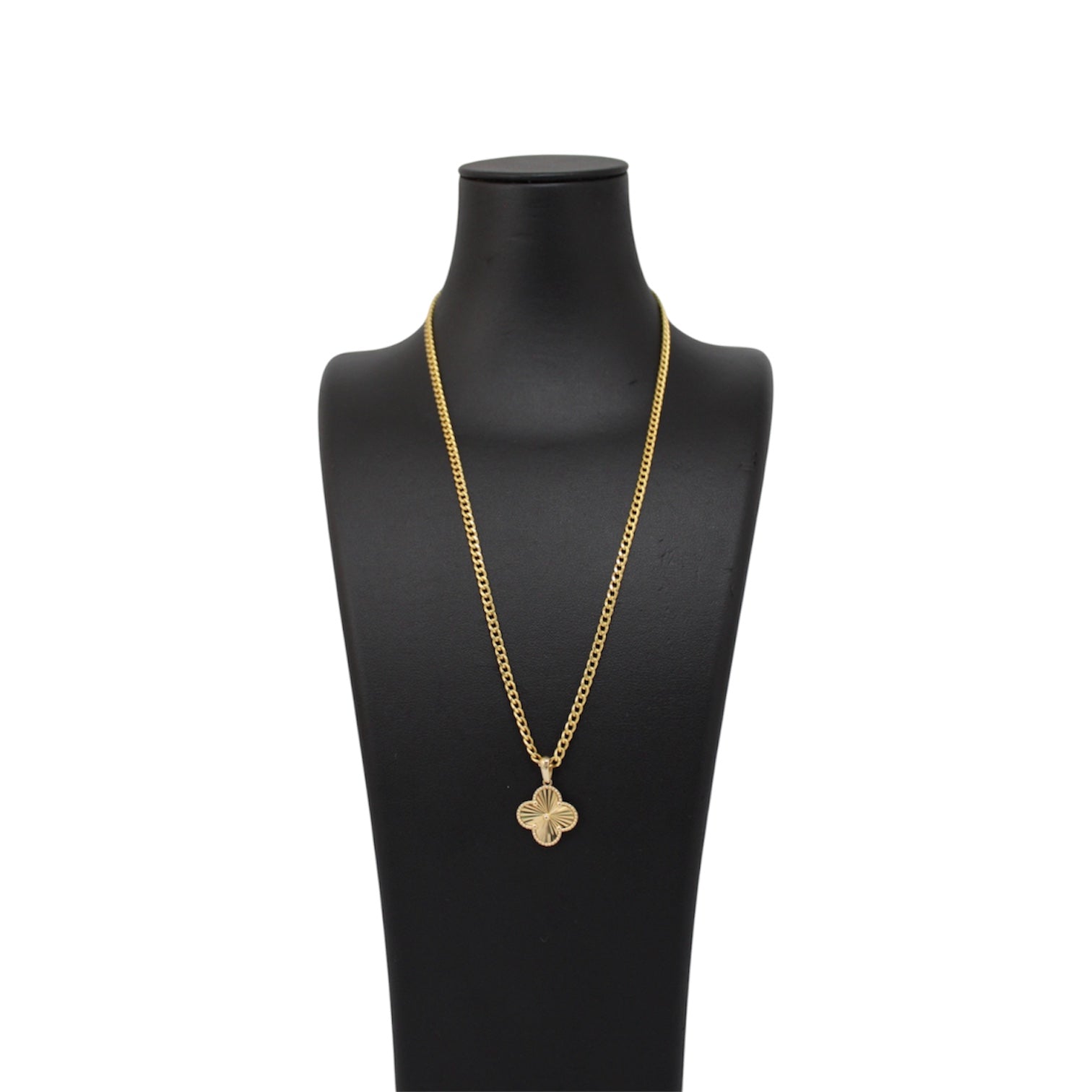14K Gold Semi Solid Cuban Chain With Gold Flower Pendant