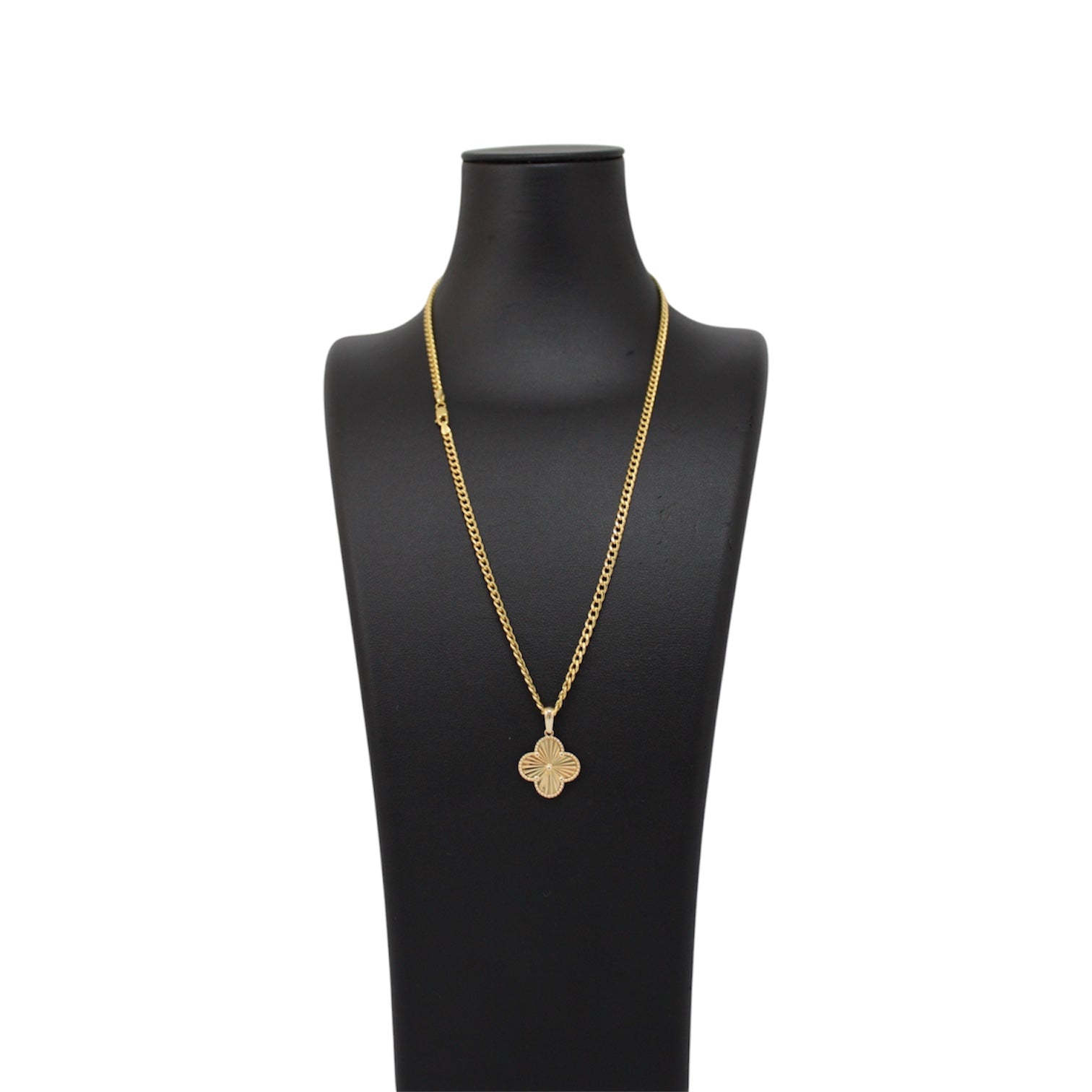 14K Gold Semi Solid Cuban Chain With Gold Flower Pendant