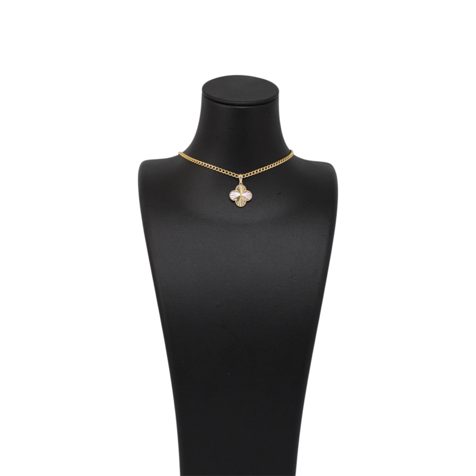 14K Gold Semi Solid Cuban Chain With Gold Flower Pendant