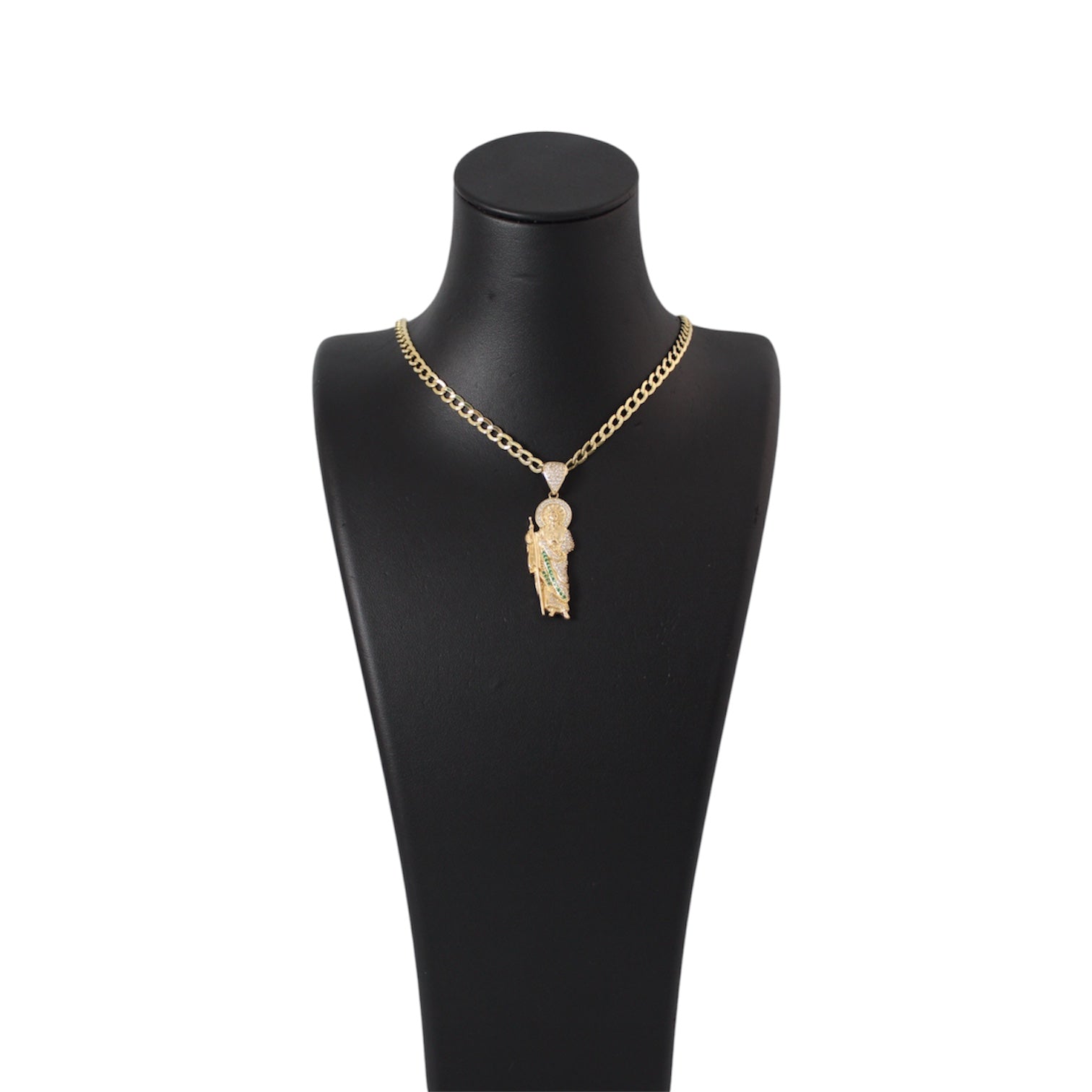 14K Gold Semi Solid Cuban Chain With A Saint Jude Pendant