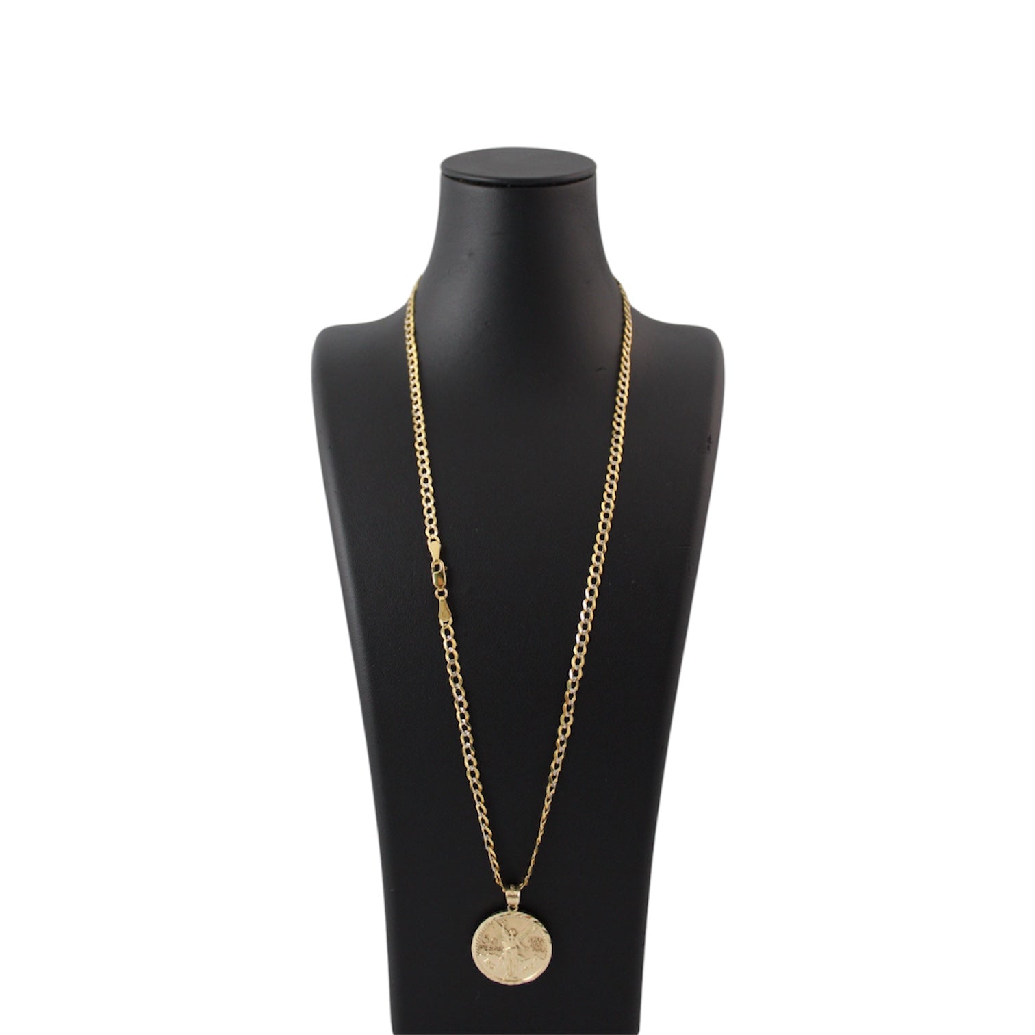 14K Gold Solid Diamond Cut Cuban Chain With Centenario Inspired Pendant