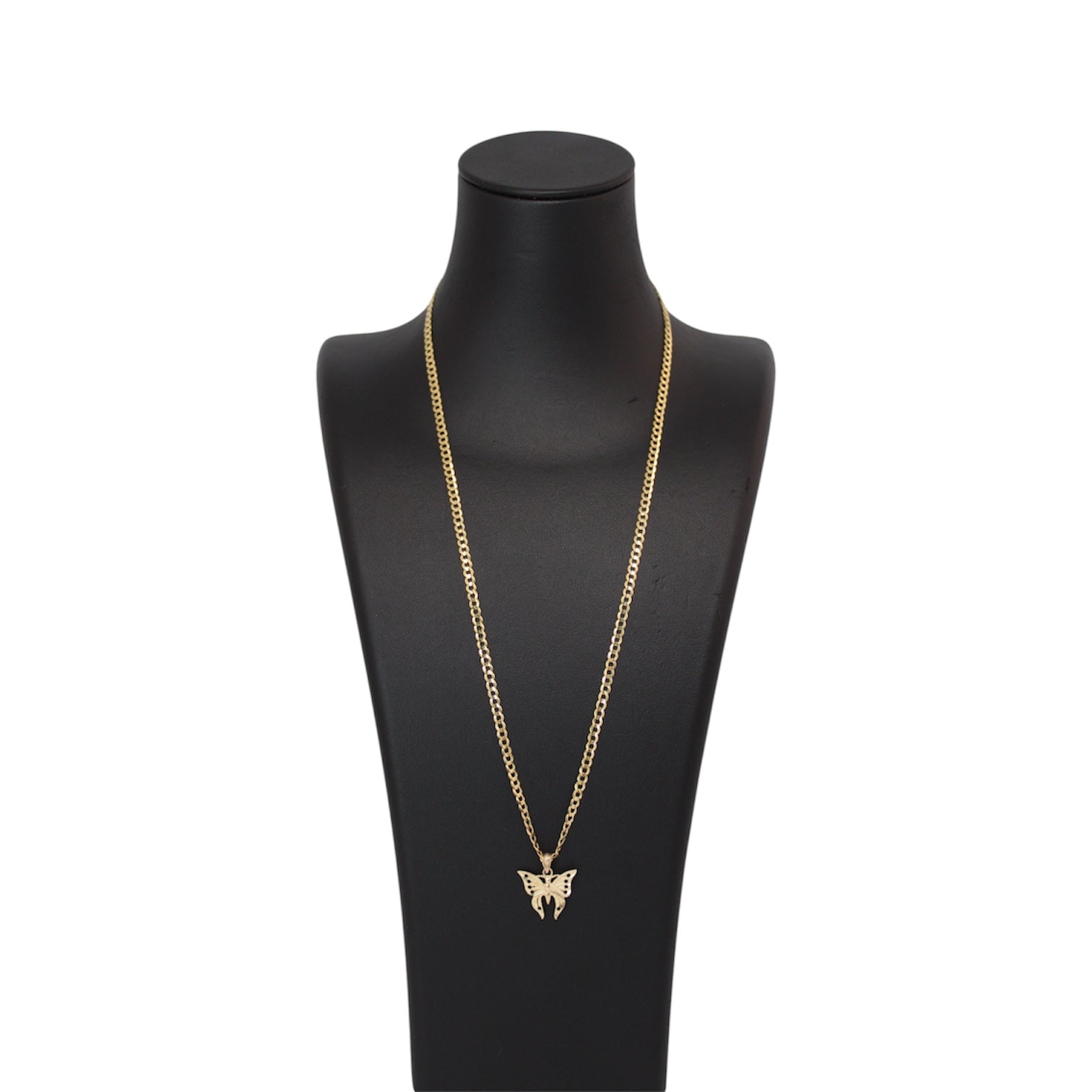 14K Gold Solid Cuban Chain With Butterfly Pendant