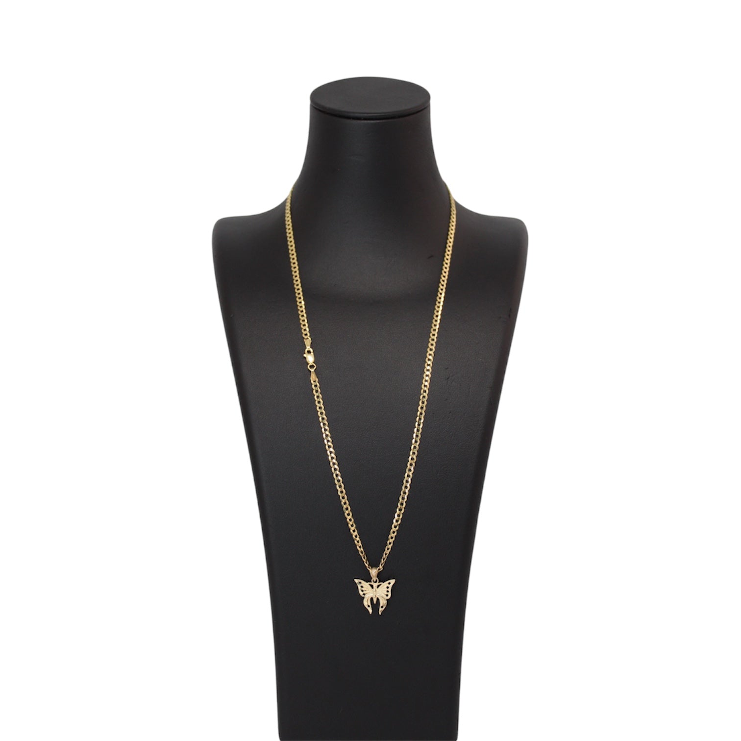 14K Gold Solid Cuban Chain With Butterfly Pendant