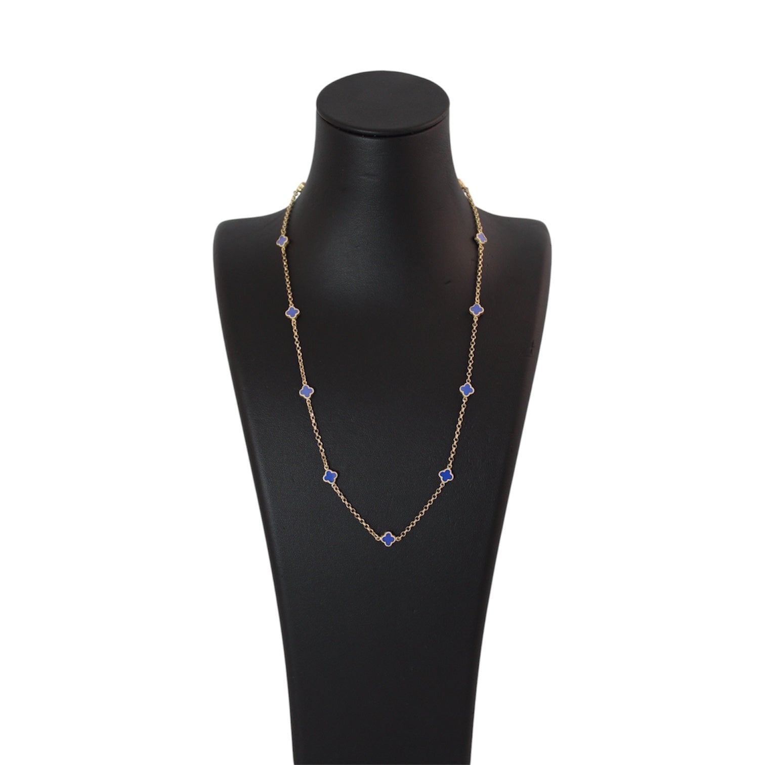 14K Gold Box Chain With Dark Blue Mini Flowers