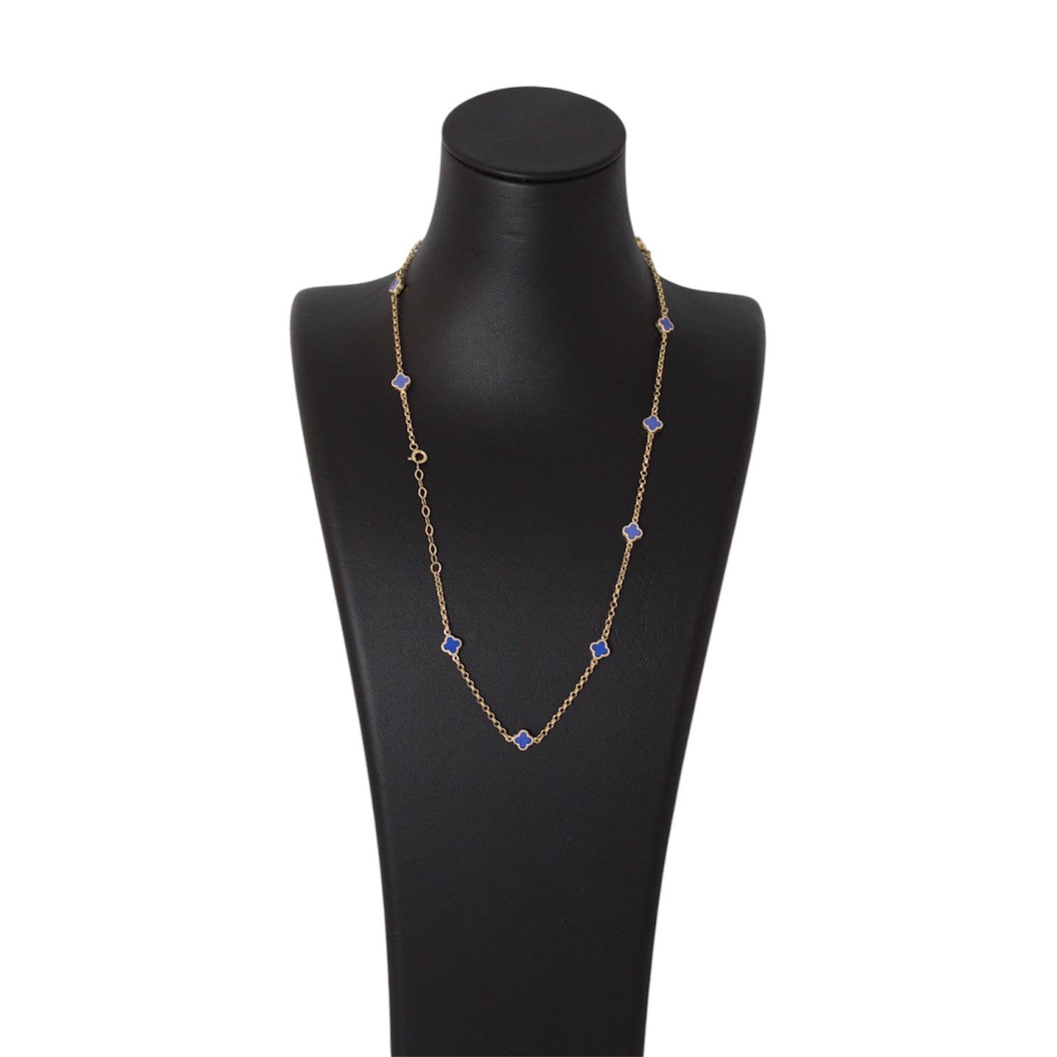 14K Gold Box Chain With Dark Blue Mini Flowers