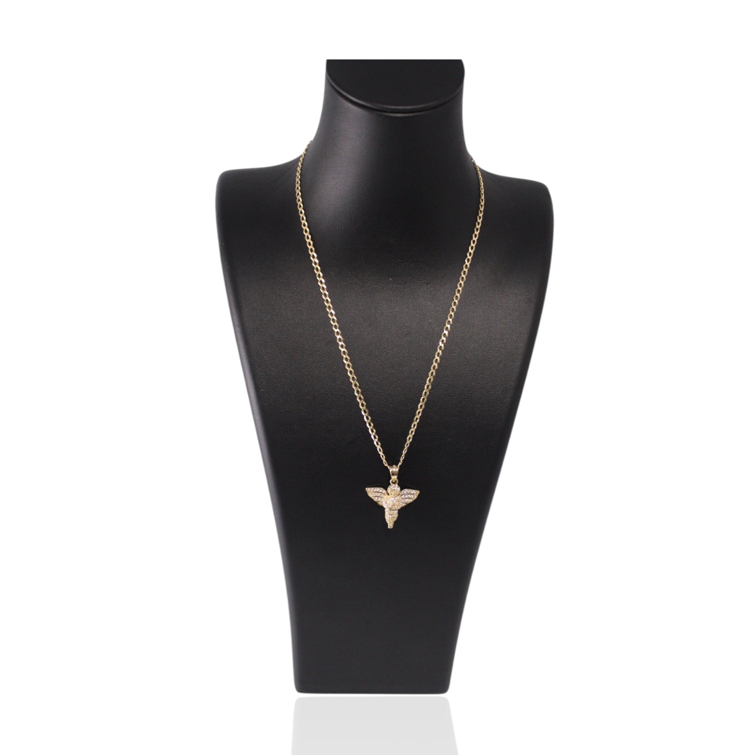 Cuban Gold Chain with Angel Pendant 14K