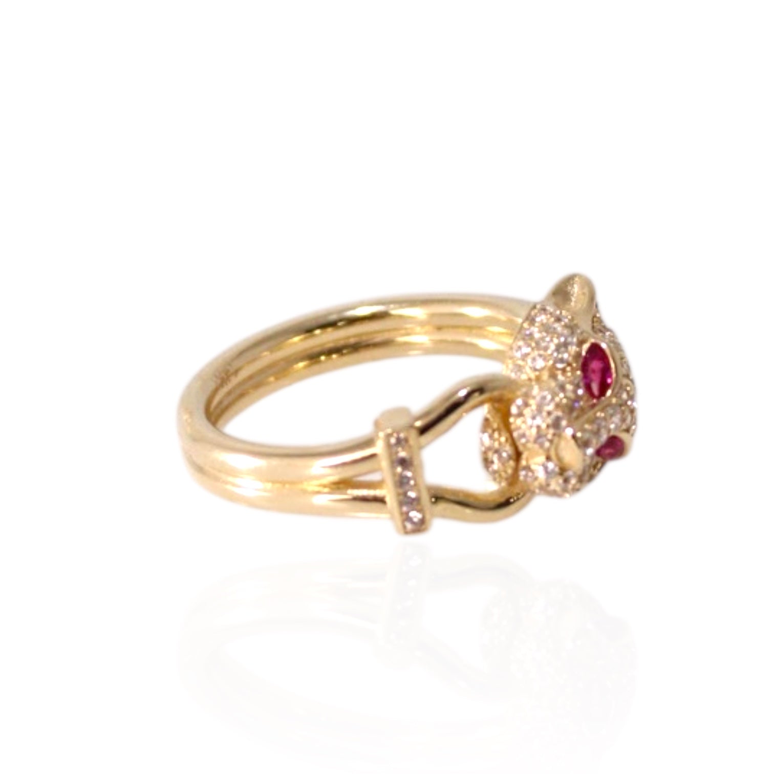 Panther Pink CZ Eye 14K Gold Ring