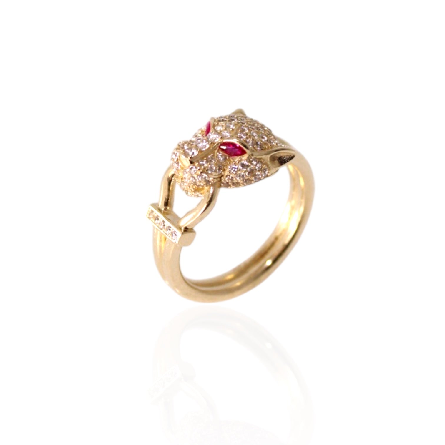 Panther Pink CZ Eye 14K Gold Ring