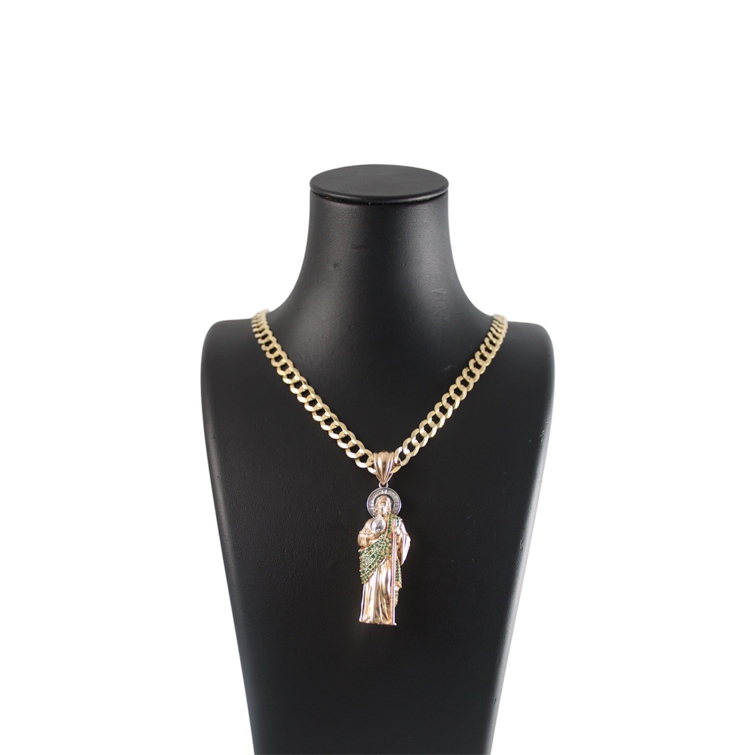 14K Gold Solid Cuban Chain with a Saint Jude pendant