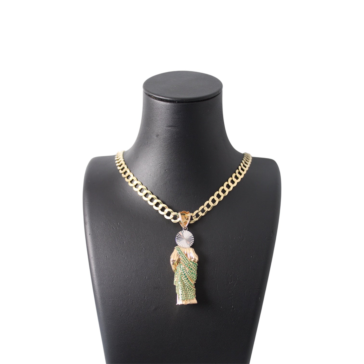 14K Gold Solid Cuban Chain with a Saint Jude pendant