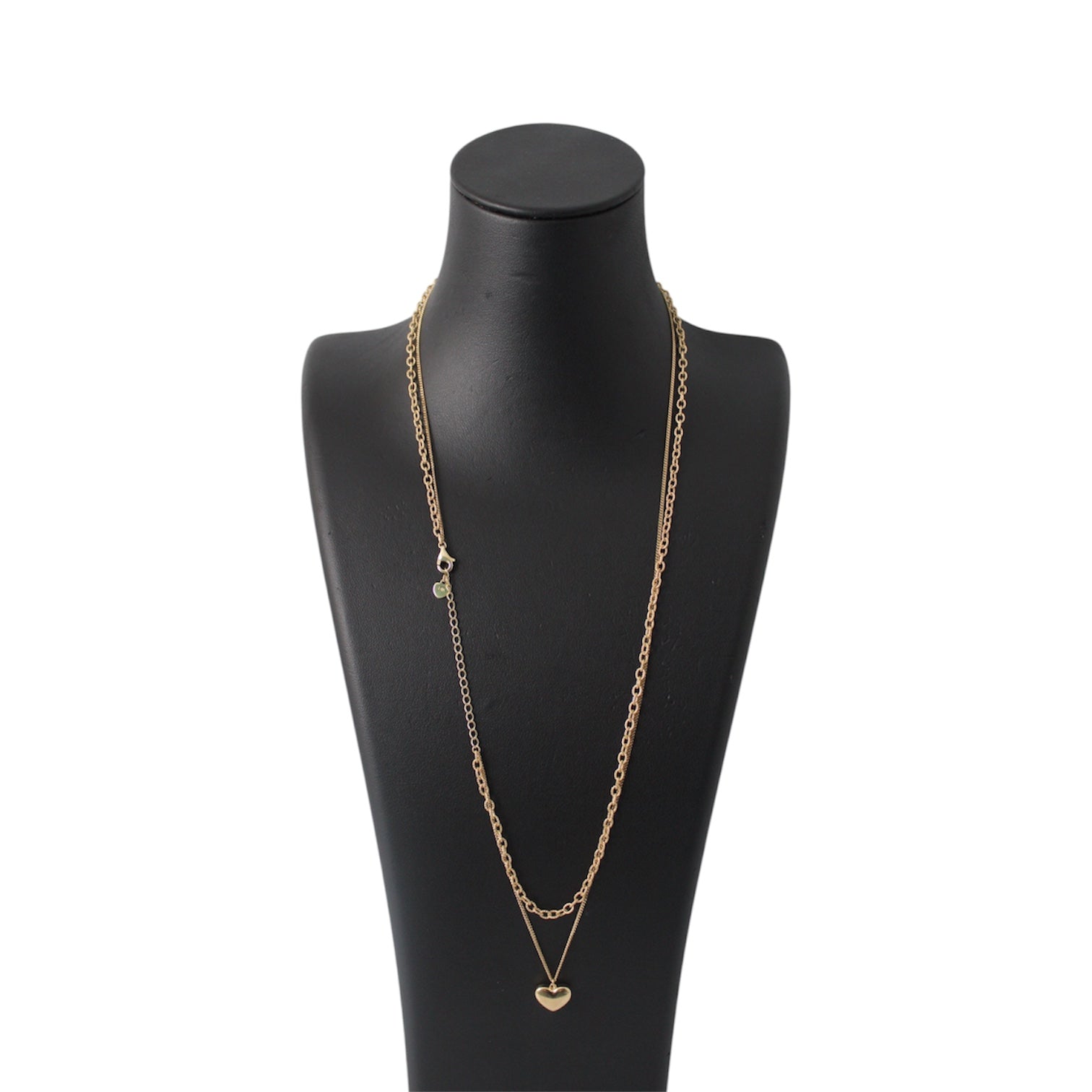 14K Gold Double Layered Necklace With Heart Pendant
