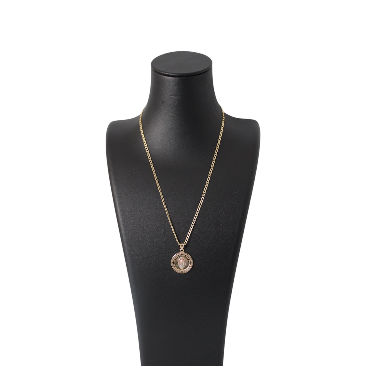 14K Gold Semisolid Cuban Chain with diamond cut and 3toned virgin Mary pendant