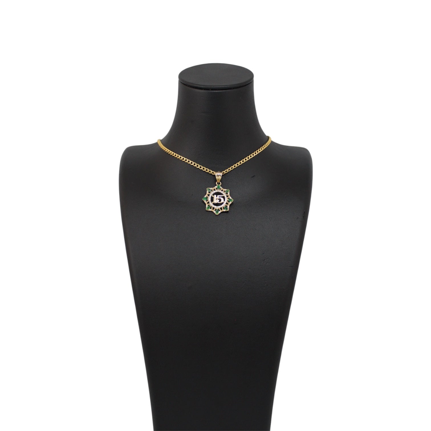 14K Gold Semi Solid Cuban Chain With Circular Quinceañera Pendant