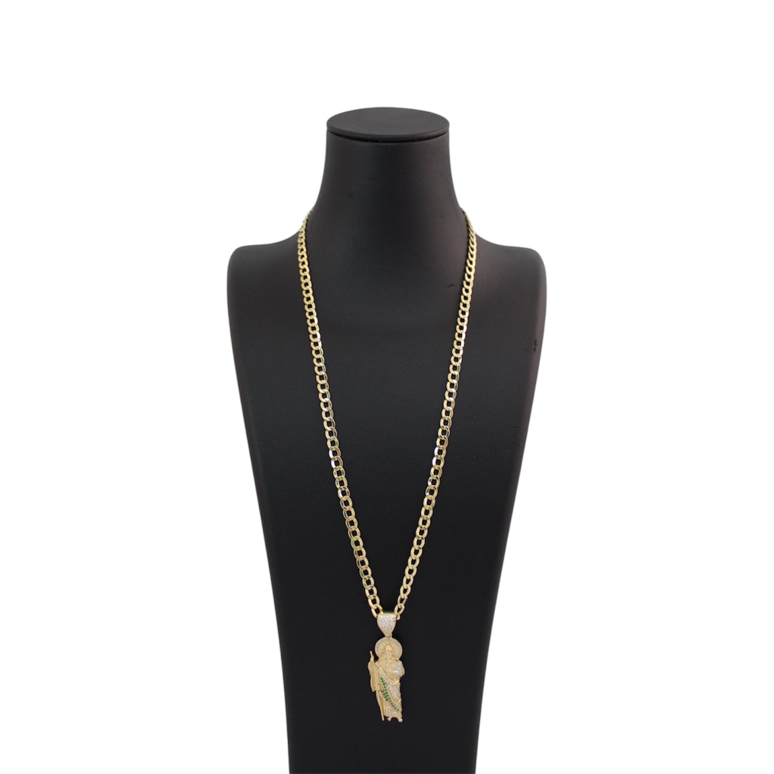 14K Gold Semi Solid Cuban Chain With A Saint Jude Pendant