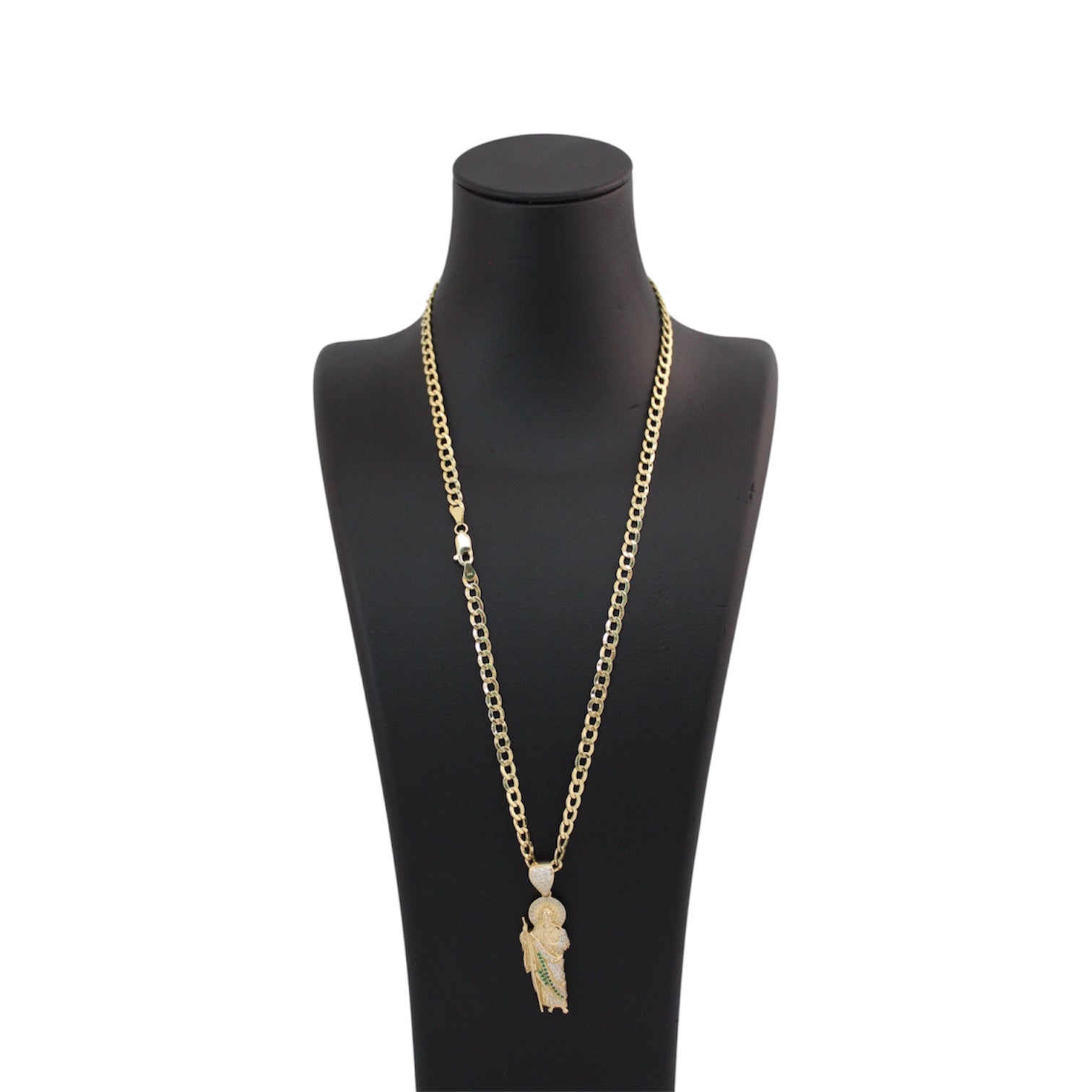 14K Gold Semi Solid Cuban Chain With A Saint Jude Pendant