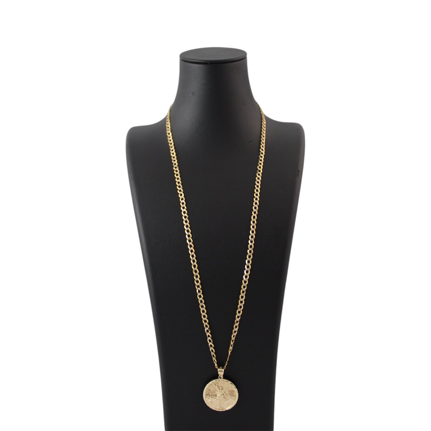14K Gold Solid Diamond Cut Cuban Chain With Centenario Inspired Pendant