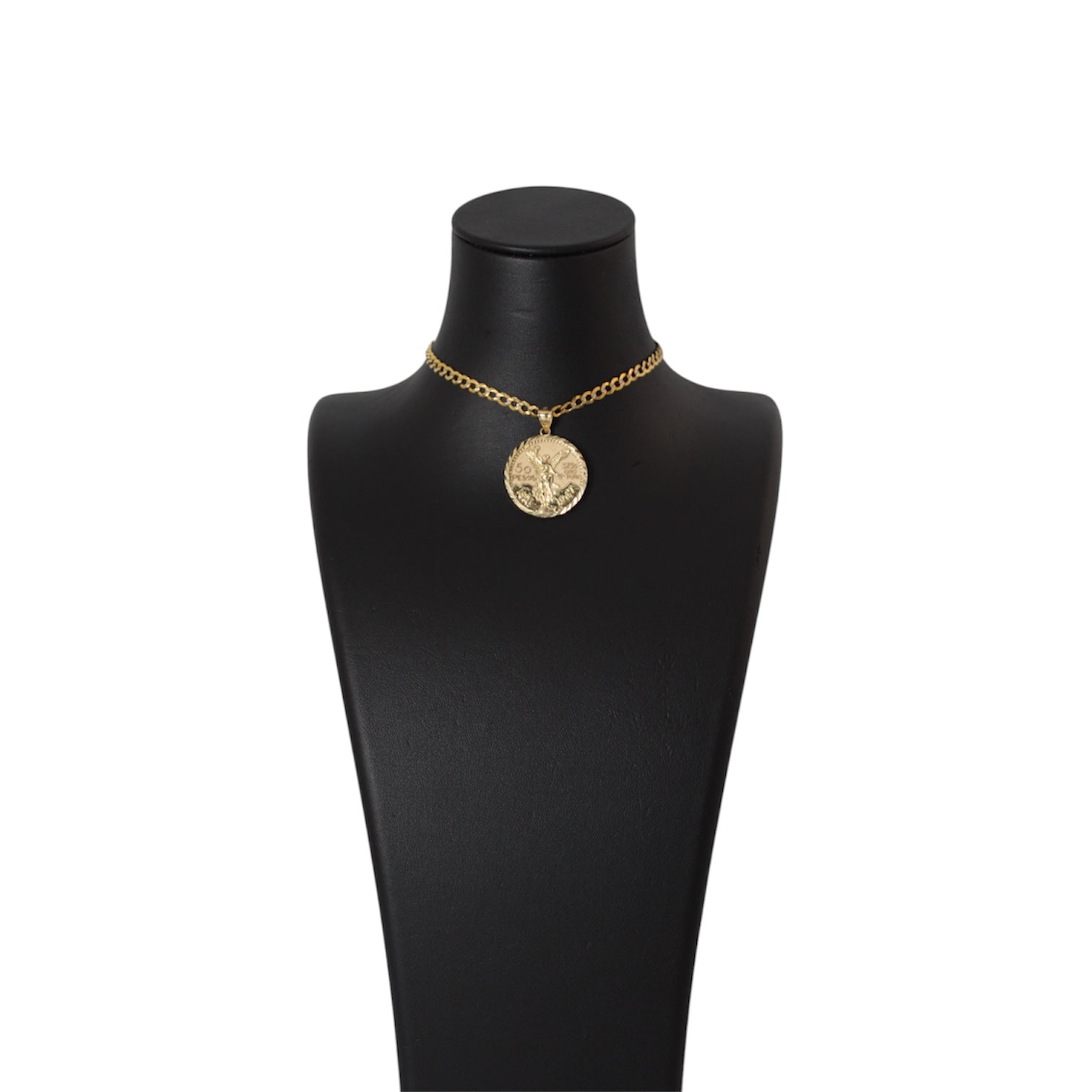 14K Gold Solid Diamond Cut Cuban Chain With Centenario Inspired Pendant