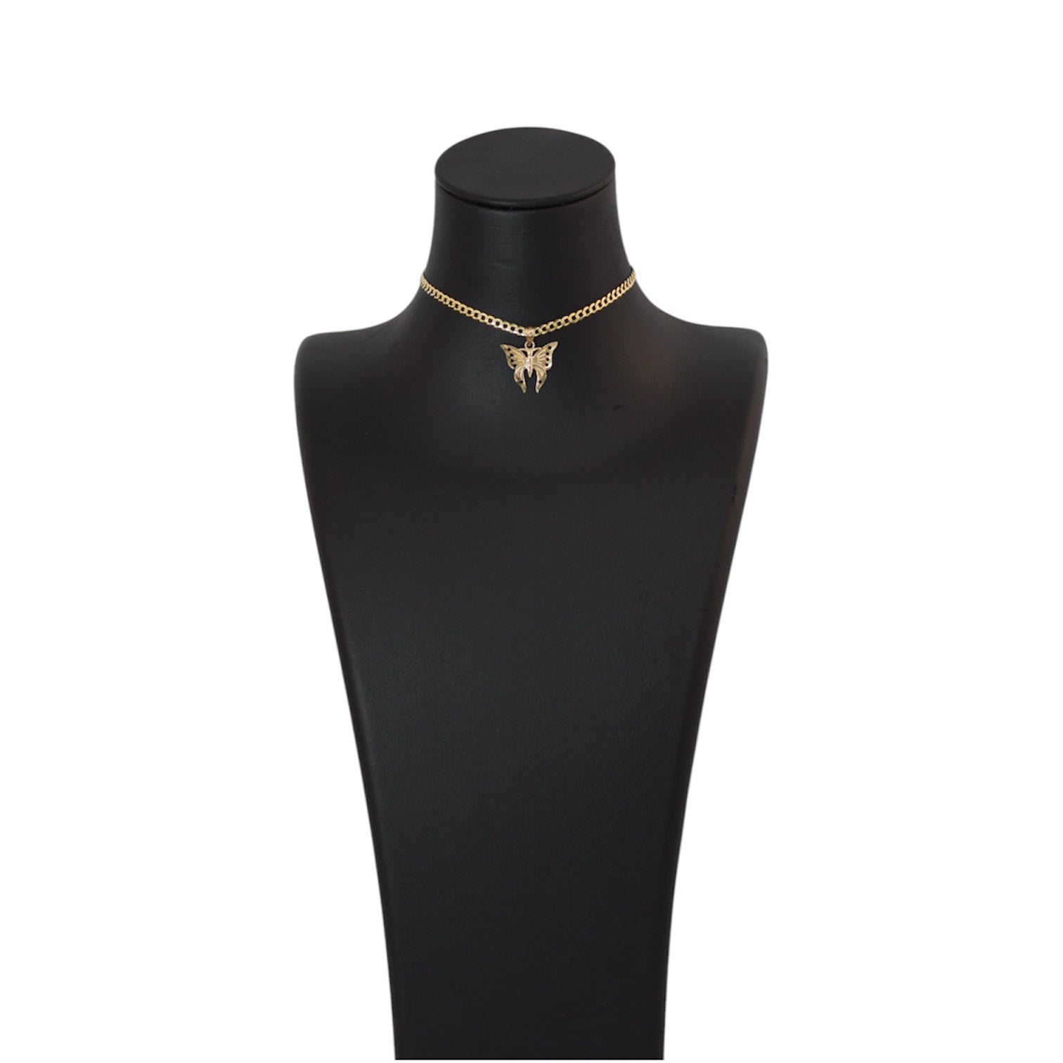 14K Gold Solid Cuban Chain With Butterfly Pendant